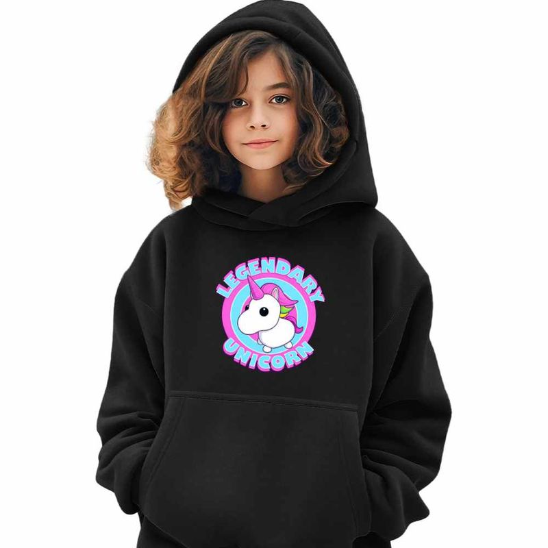 Fashion, accesorii si bijuterii - Copii - Imbracaminte copii - Pulovere si hanorace copii - Hanorac Copii Fete Adopt Me Roblox Legendary Unicorn, negru, marime L Copii - Infinity.ro