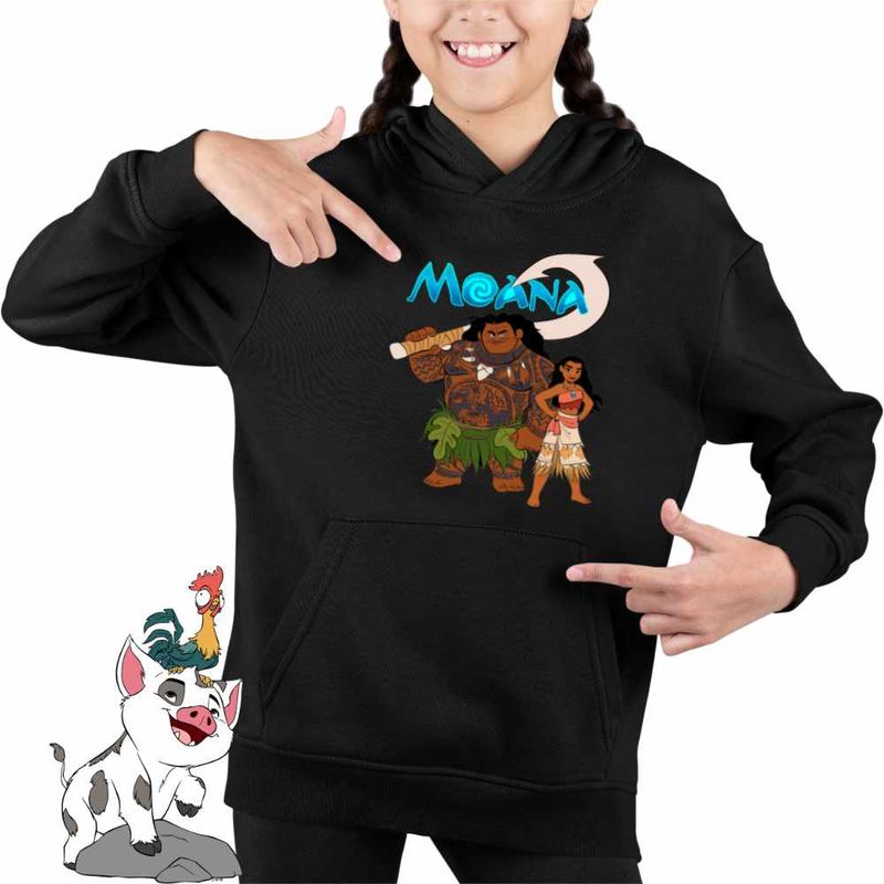 Fashion, accesorii si bijuterii - Copii - Imbracaminte copii - Pulovere si hanorace copii - Hanorac Copii Fete Moana Maui Vaiana, negru, marime L Copii - Infinity.ro
