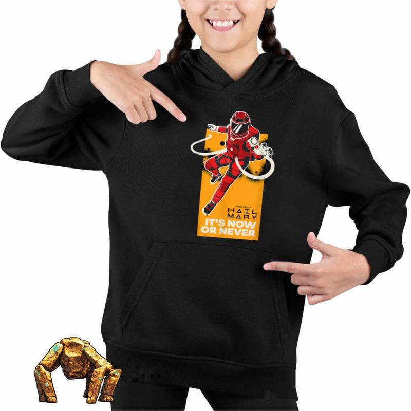 Fashion, accesorii si bijuterii - Copii - Imbracaminte copii - Pulovere si hanorace copii - Hanorac Copii Fete Project Hail Mary Now or Never Astrophage, negru, marime M Copii - Infinity.ro