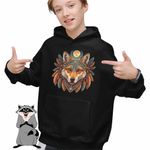 Fashion, accesorii si bijuterii - Copii - Imbracaminte copii - Pulovere si hanorace copii - Hanorac Copii Baieti Lup Mistic Native American, negru, marime L Copii - Infinity.ro