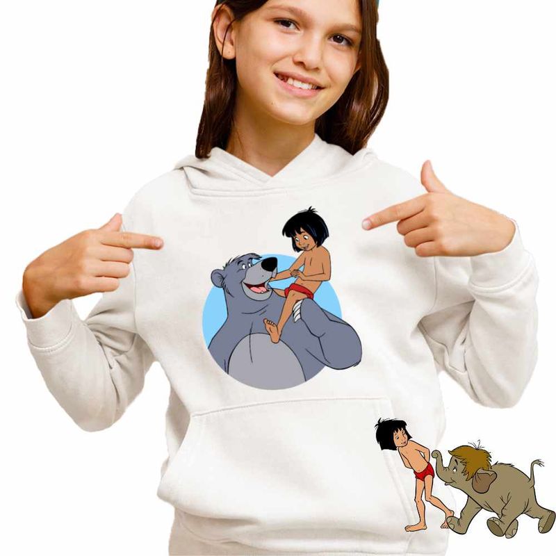 Fashion, accesorii si bijuterii - Copii - Imbracaminte copii - Pulovere si hanorace copii - Hanorac Copii Fete Cartea Junglei Baloo Mowgli, alb, marime M Copii - Infinity.ro