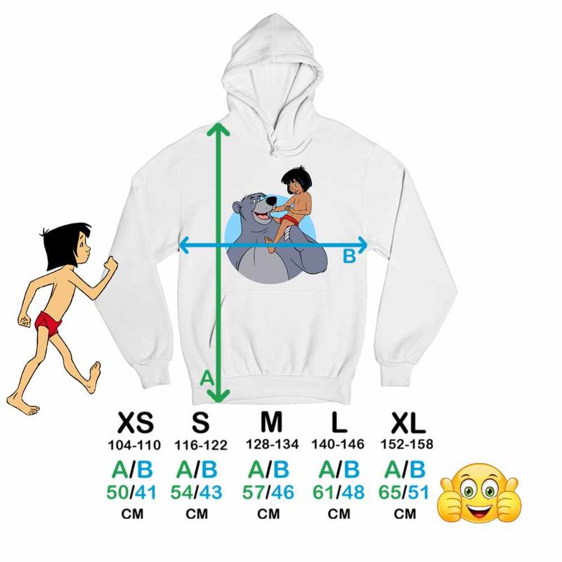 Fashion, accesorii si bijuterii - Copii - Imbracaminte copii - Pulovere si hanorace copii - Hanorac Copii Fete Cartea Junglei Baloo Mowgli, alb, marime M Copii - Infinity.ro