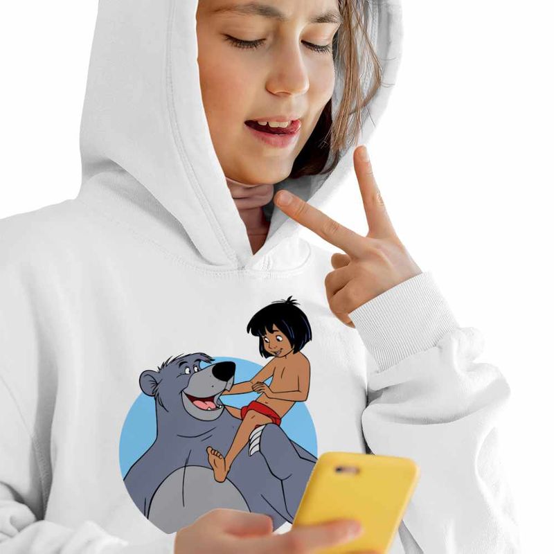 Fashion, accesorii si bijuterii - Copii - Imbracaminte copii - Pulovere si hanorace copii - Hanorac Copii Fete Cartea Junglei Baloo Mowgli, alb, marime M Copii - Infinity.ro