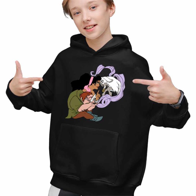 Fashion, accesorii si bijuterii - Copii - Imbracaminte copii - Pulovere si hanorace copii - Hanorac Copii Baieti Cocosatul de la Notre-Dame Quasimodo Esmeralda Djali, negru, marime L Copii - Infinity.ro