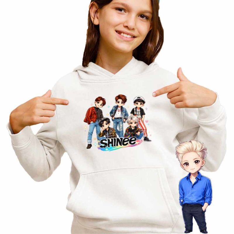 Fashion, accesorii si bijuterii - Copii - Imbracaminte copii - Pulovere si hanorace copii - Hanorac Copii Fete Shinee Kpop All Gang, alb, marime S Copii - Infinity.ro
