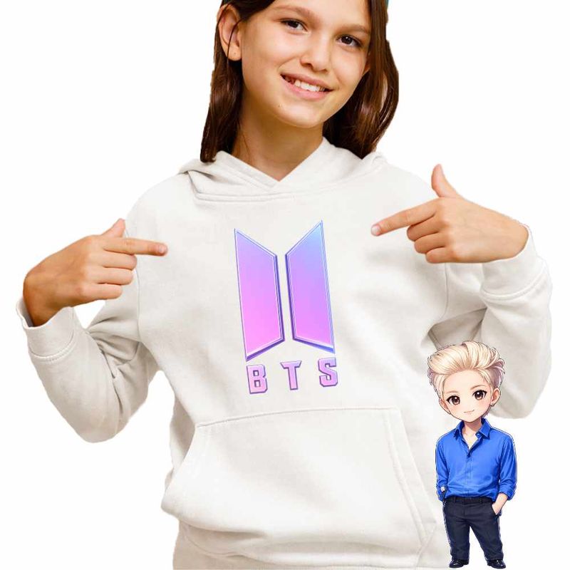 Fashion, accesorii si bijuterii - Copii - Imbracaminte copii - Pulovere si hanorace copii - Hanorac Copii Fete BTS Sigil Kpop Vibe, alb, marime S Copii - Infinity.ro