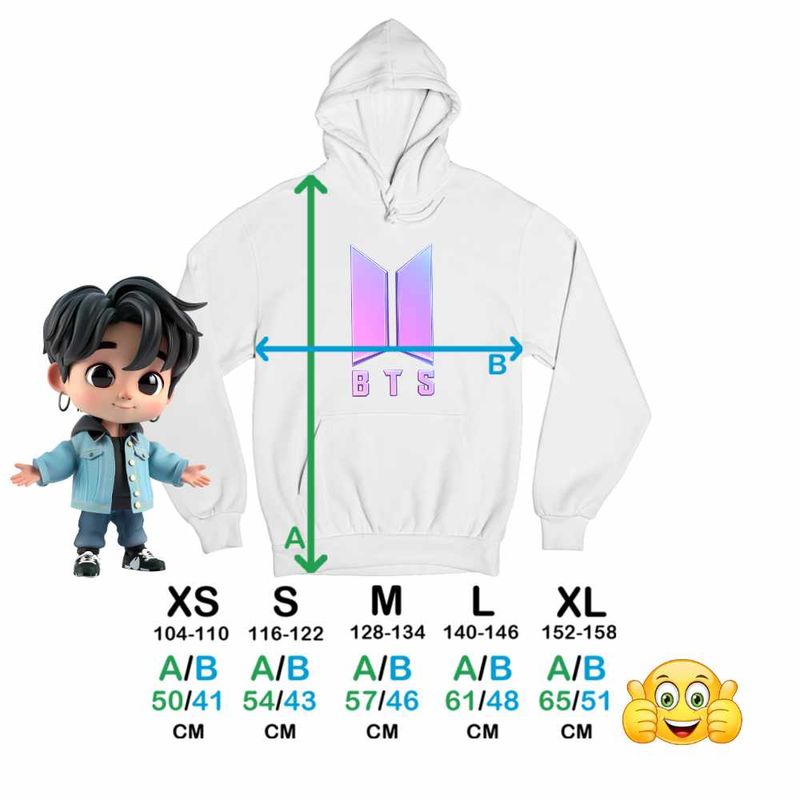 Fashion, accesorii si bijuterii - Copii - Imbracaminte copii - Pulovere si hanorace copii - Hanorac Copii Fete BTS Sigil Kpop Vibe, alb, marime S Copii - Infinity.ro