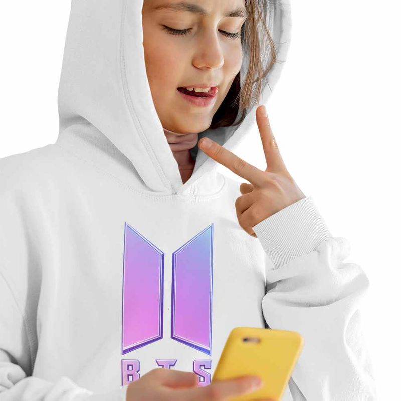 Fashion, accesorii si bijuterii - Copii - Imbracaminte copii - Pulovere si hanorace copii - Hanorac Copii Fete BTS Sigil Kpop Vibe, alb, marime S Copii - Infinity.ro