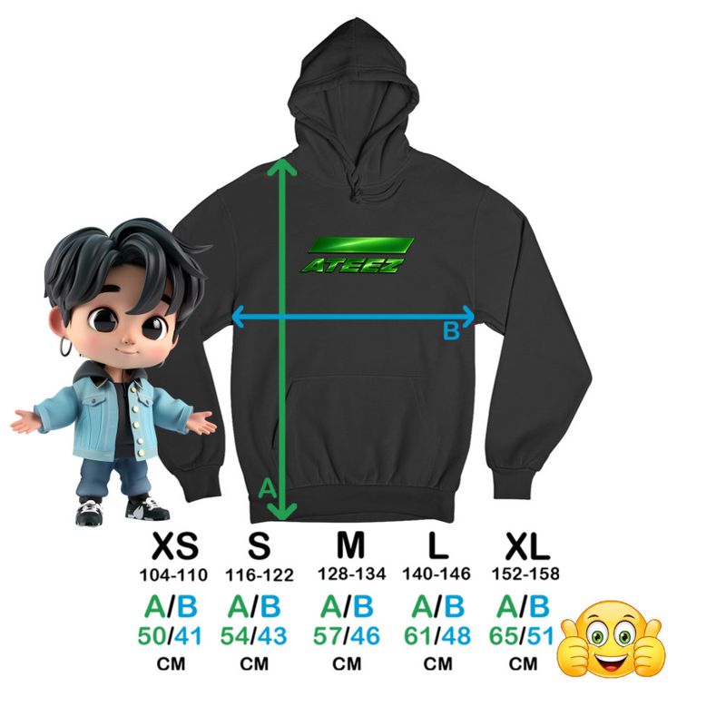 Fashion, accesorii si bijuterii - Copii - Imbracaminte copii - Pulovere si hanorace copii - Hanorac Copii Baieti Ateez Merch Kpop, negru, marime XS Copii - Infinity.ro