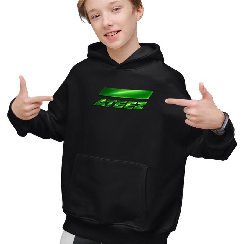 Fashion, accesorii si bijuterii - Copii - Imbracaminte copii - Pulovere si hanorace copii - Hanorac Copii Baieti Ateez Merch Kpop, negru, marime XS Copii - Infinity.ro