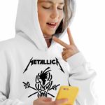 Fashion, accesorii si bijuterii - Copii - Imbracaminte copii - Pulovere si hanorace copii - Hanorac Copii Fete Metallica Merch Skeleton, alb, marime L Copii - Infinity.ro