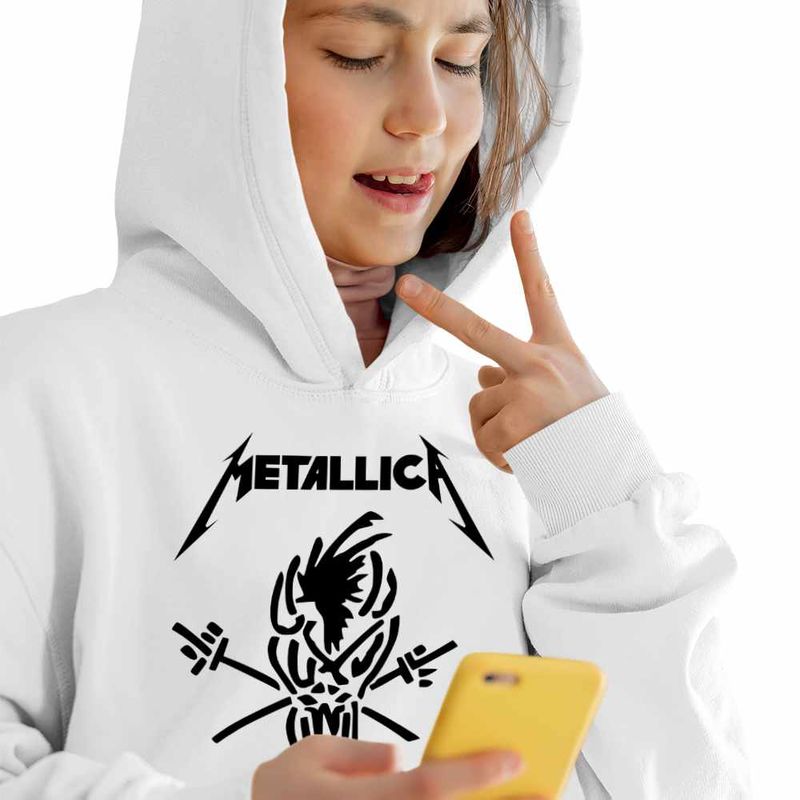 Fashion, accesorii si bijuterii - Copii - Imbracaminte copii - Pulovere si hanorace copii - Hanorac Copii Fete Metallica Merch Skeleton, alb, marime L Copii - Infinity.ro