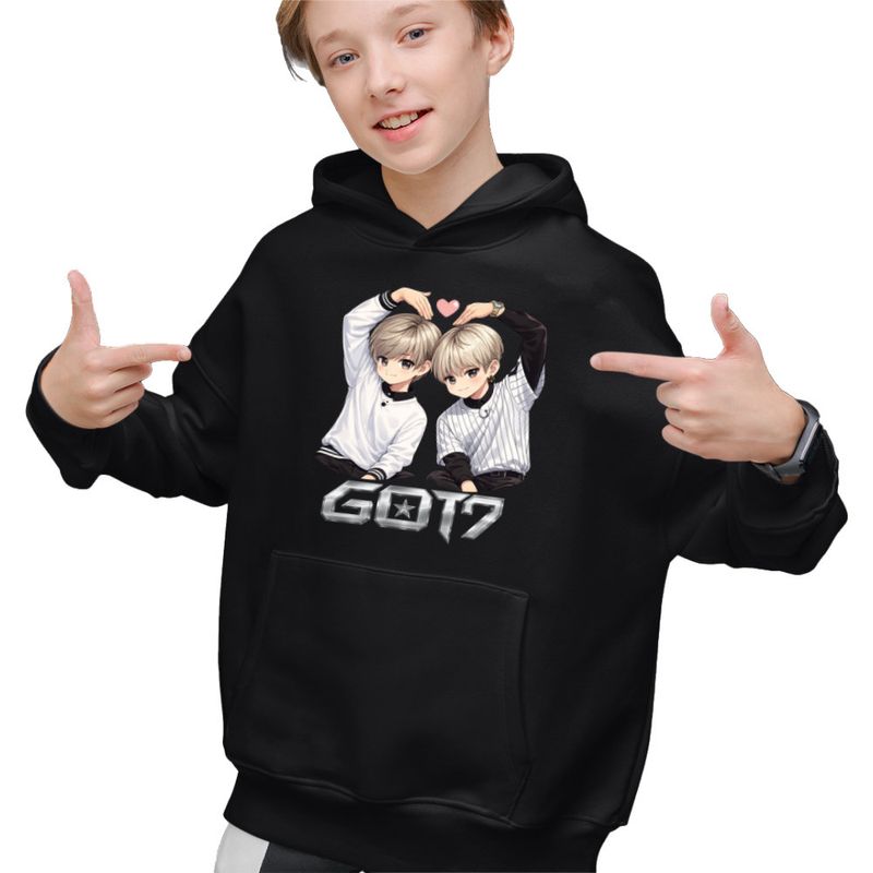 Fashion, accesorii si bijuterii - Copii - Imbracaminte copii - Pulovere si hanorace copii - Hanorac Copii Baieti Got7 Kpop Merch Cartoon, negru, marime L Copii - Infinity.ro