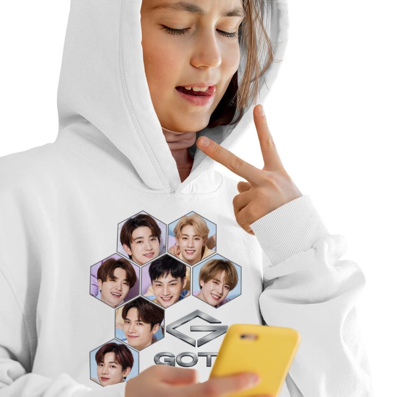 Fashion, accesorii si bijuterii - Copii - Imbracaminte copii - Pulovere si hanorace copii - Hanorac Copii Fete Got7 Kpop Bambam Youngjae, alb, marime XS Copii - Infinity.ro