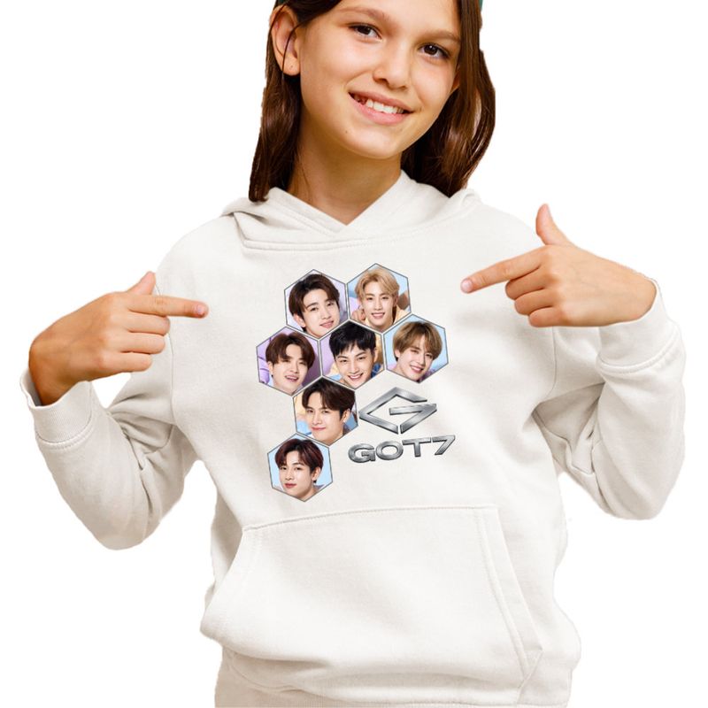 Fashion, accesorii si bijuterii - Copii - Imbracaminte copii - Pulovere si hanorace copii - Hanorac Copii Fete Got7 Kpop Bambam Youngjae, alb, marime XS Copii - Infinity.ro