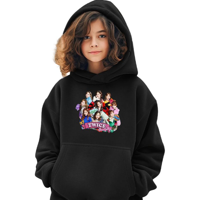 Fashion, accesorii si bijuterii - Copii - Imbracaminte copii - Pulovere si hanorace copii - Hanorac Copii Fete Twice Kpop Merch, negru, marime L Copii - Infinity.ro