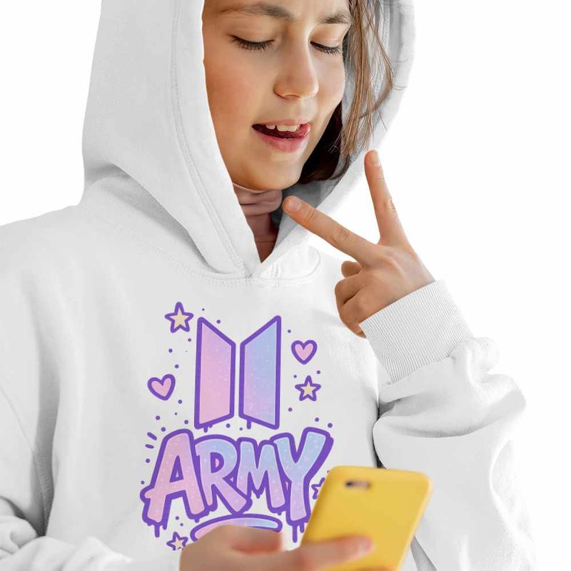 Fashion, accesorii si bijuterii - Copii - Imbracaminte copii - Pulovere si hanorace copii - Hanorac Copii Fete BTS Army K-Pop, alb, marime XS Copii - Infinity.ro