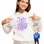 Fashion, accesorii si bijuterii - Copii - Imbracaminte copii - Pulovere si hanorace copii - Hanorac Copii Fete BTS Army K-Pop, alb, marime XS Copii - Infinity.ro