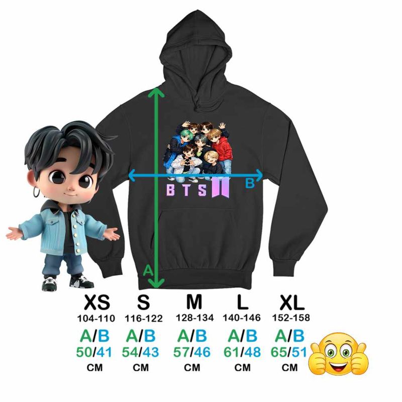 Fashion, accesorii si bijuterii - Copii - Imbracaminte copii - Pulovere si hanorace copii - Hanorac Copii Baieti BTS Kpop Style, negru, marime XL Copii - Infinity.ro