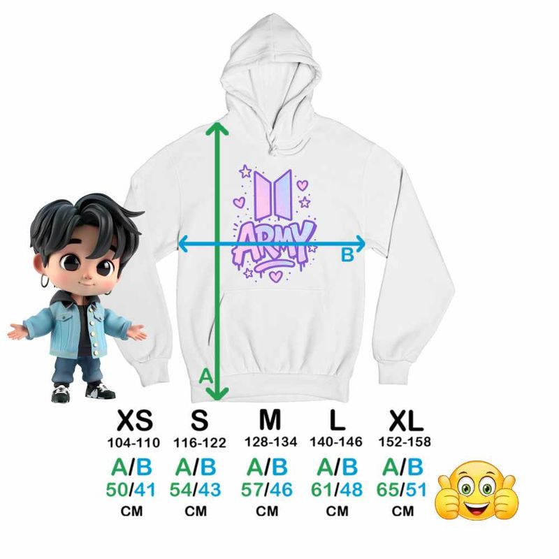 Fashion, accesorii si bijuterii - Copii - Imbracaminte copii - Pulovere si hanorace copii - Hanorac Copii Fete BTS Army K-Pop, alb, marime XS Copii - Infinity.ro