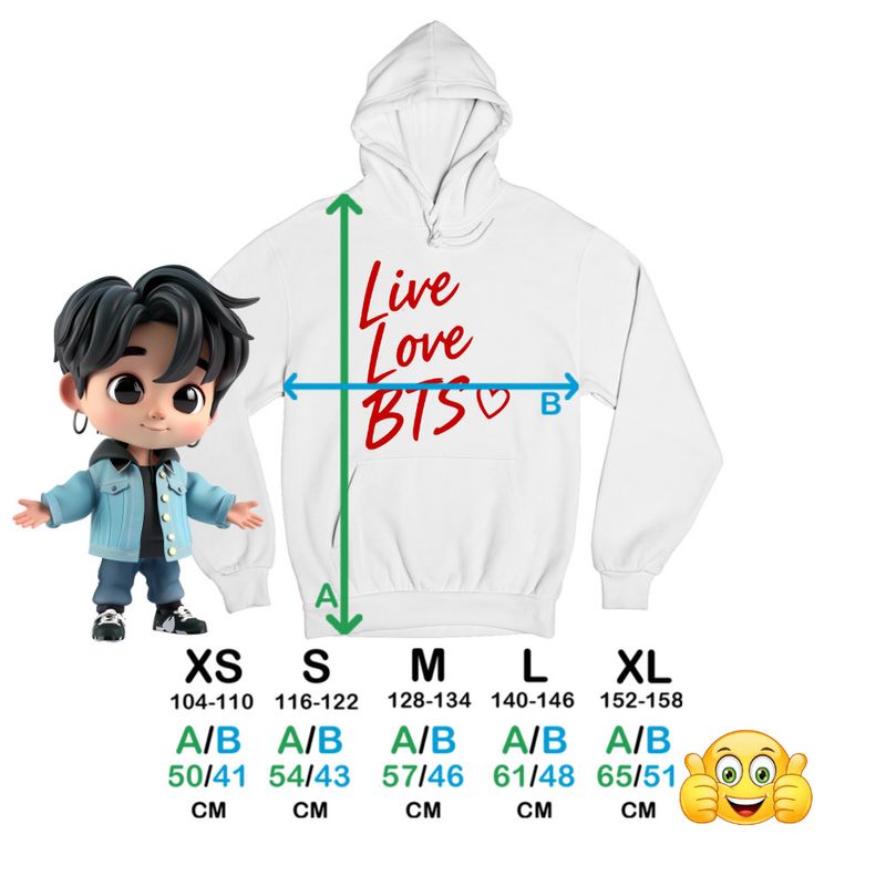Fashion, accesorii si bijuterii - Copii - Imbracaminte copii - Pulovere si hanorace copii - Hanorac Copii Baieti Live Love BTS Bangtan K-Pop, alb, marime M Copii - Infinity.ro