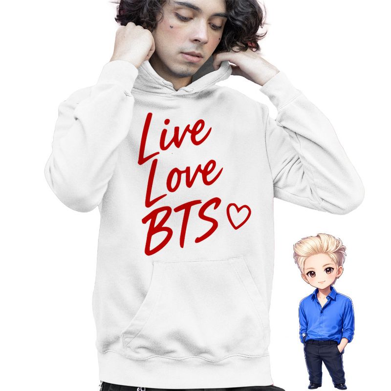 Fashion, accesorii si bijuterii - Copii - Imbracaminte copii - Pulovere si hanorace copii - Hanorac Copii Baieti Live Love BTS Bangtan K-Pop, alb, marime M Copii - Infinity.ro