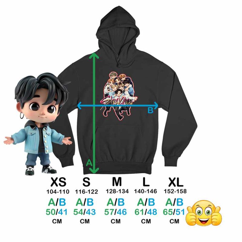 Fashion, accesorii si bijuterii - Copii - Imbracaminte copii - Pulovere si hanorace copii - Hanorac Copii Baieti Stray Kids Anime Merch Kpop Korean, negru, marime L Copii - Infinity.ro