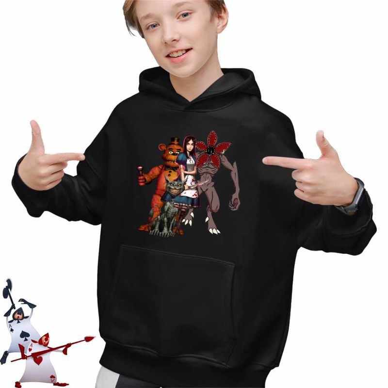 Fashion, accesorii si bijuterii - Copii - Imbracaminte copii - Pulovere si hanorace copii - Hanorac Copii Baieti Alice Fnaf Stranger Things Horror Madness, negru, marime XS Copii - Infinity.ro