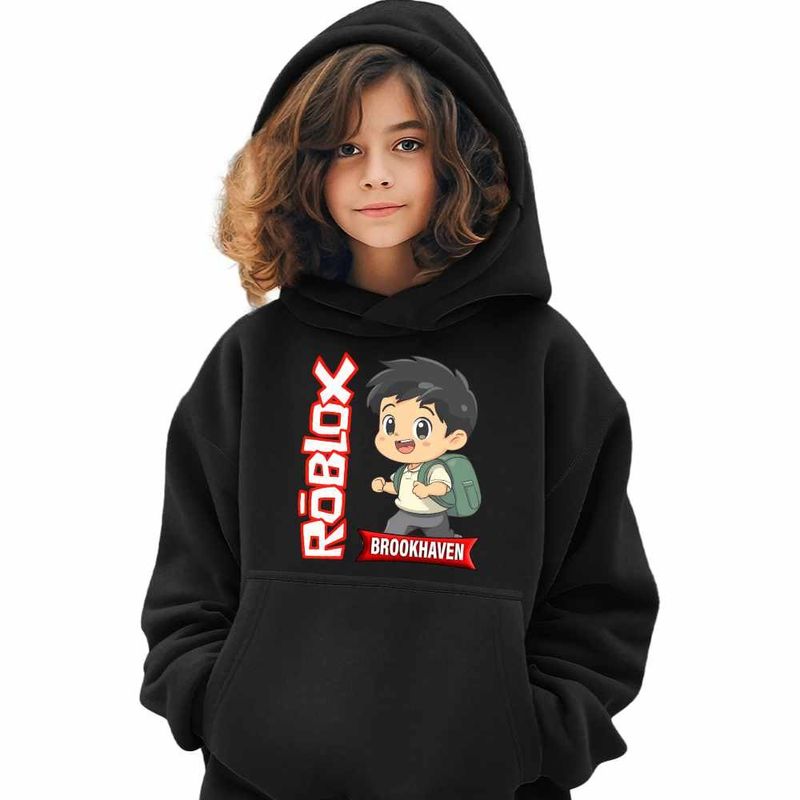 Fashion, accesorii si bijuterii - Copii - Imbracaminte copii - Pulovere si hanorace copii - Hanorac Copii Fete Brookhaven Roblox Gamer, negru, marime XS Copii - Infinity.ro