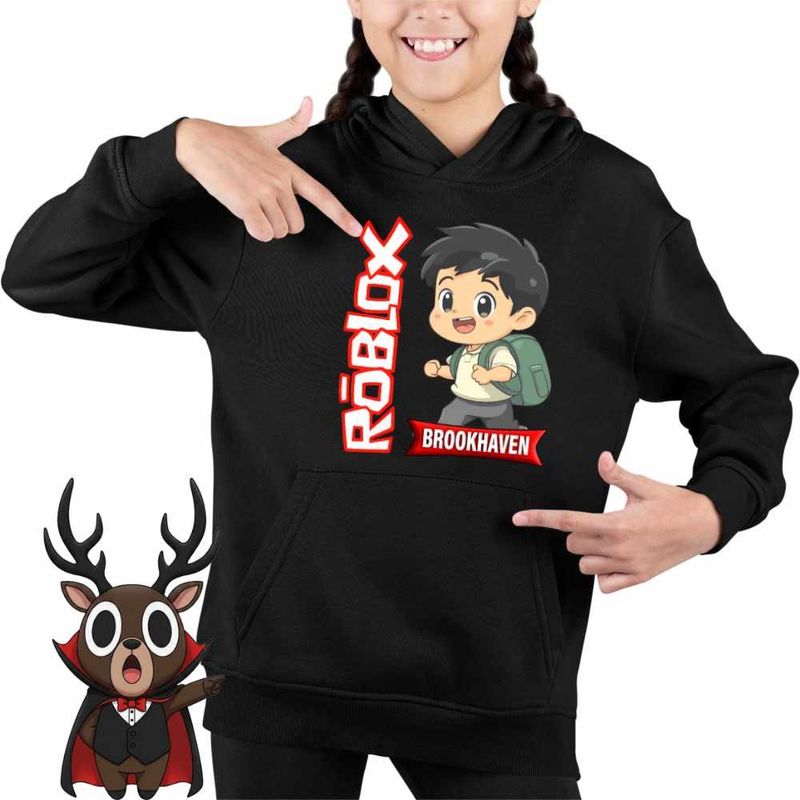 Fashion, accesorii si bijuterii - Copii - Imbracaminte copii - Pulovere si hanorace copii - Hanorac Copii Fete Brookhaven Roblox Gamer, negru, marime XS Copii - Infinity.ro