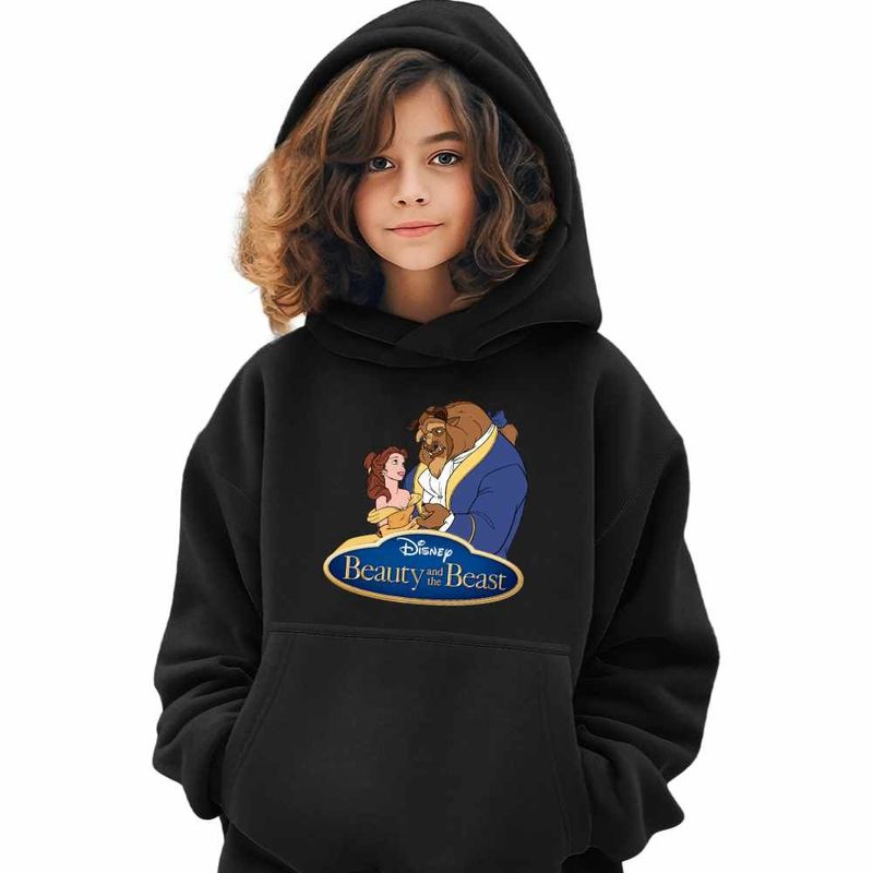 Fashion, accesorii si bijuterii - Copii - Imbracaminte copii - Pulovere si hanorace copii - Hanorac Copii Fete Frumoasa si Bestia Love, negru, marime XS Copii - Infinity.ro