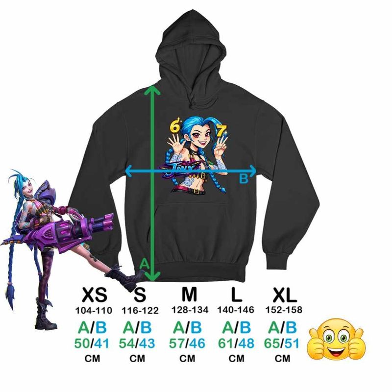 Fashion, accesorii si bijuterii - Copii - Imbracaminte copii - Pulovere si hanorace copii - Hanorac Copii Fete Jinx Six Seven Arcane Runeterra, negru, marime XS Copii - Infinity.ro