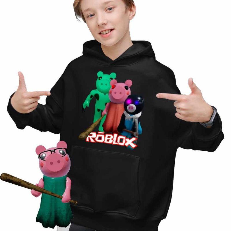 Fashion, accesorii si bijuterii - Copii - Imbracaminte copii - Pulovere si hanorace copii - Hanorac Copii Baieti Piggy Dinopiggy Roblox Mimiblue, negru, marime XS Copii - Infinity.ro