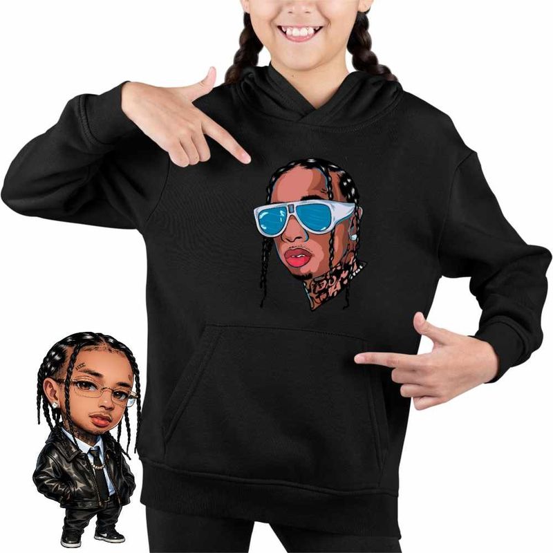 Fashion, accesorii si bijuterii - Copii - Imbracaminte copii - Pulovere si hanorace copii - Hanorac Copii Fete Tyga Hip Hop Vibe, negru, marime XS Copii - Infinity.ro