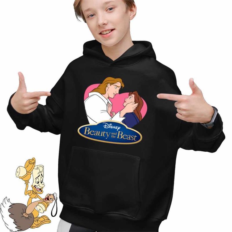 Fashion, accesorii si bijuterii - Copii - Imbracaminte copii - Pulovere si hanorace copii - Hanorac Copii Baieti Frumoasa si Bestia Print, negru, marime XS Copii - Infinity.ro