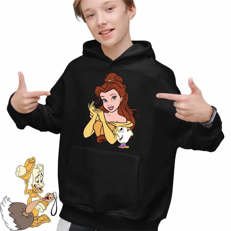 Fashion, accesorii si bijuterii - Copii - Imbracaminte copii - Pulovere si hanorace copii - Hanorac Copii Baieti Frumoasa si Bestia Printesa, negru, marime XS Copii - Infinity.ro
