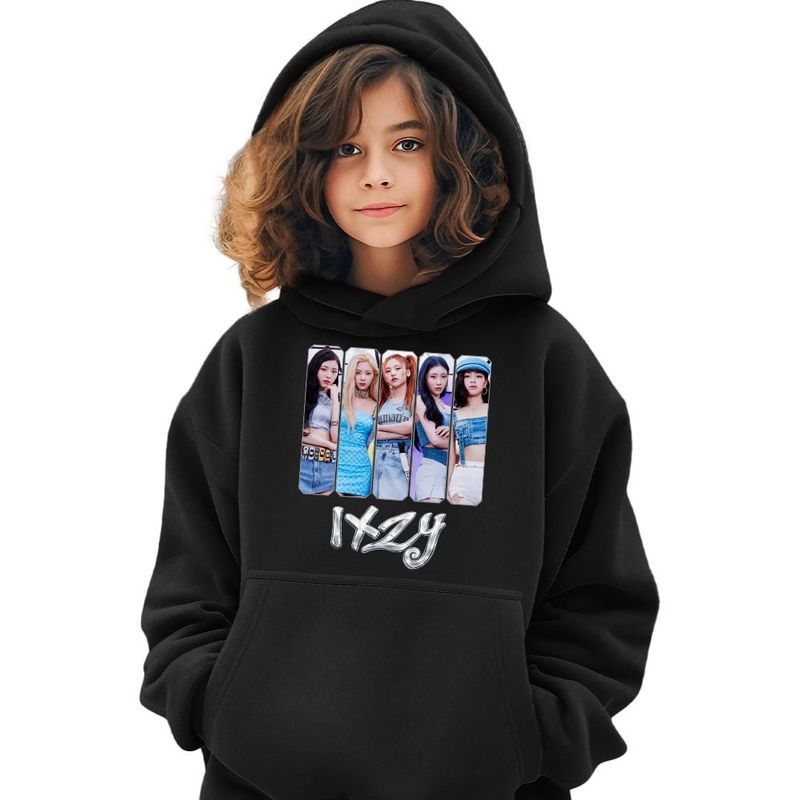 Fashion, accesorii si bijuterii - Copii - Imbracaminte copii - Pulovere si hanorace copii - Hanorac Copii Fete Itzy Kpop Merch, negru, marime XS Copii - Infinity.ro
