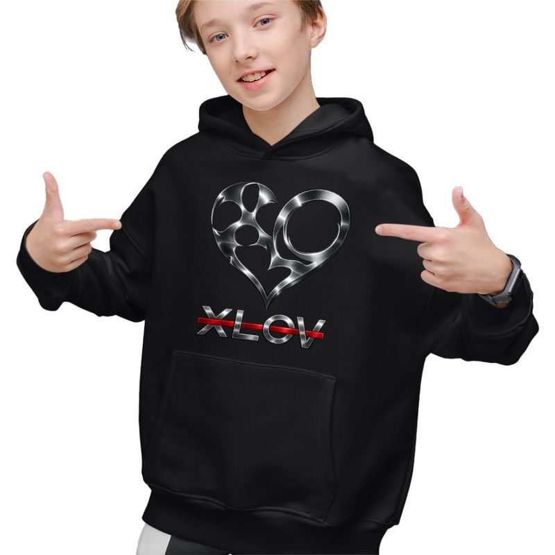 Fashion, accesorii si bijuterii - Copii - Imbracaminte copii - Pulovere si hanorace copii - Hanorac Copii Baieti Xlov Heart Kpop Merch, negru, marime XS Copii - Infinity.ro