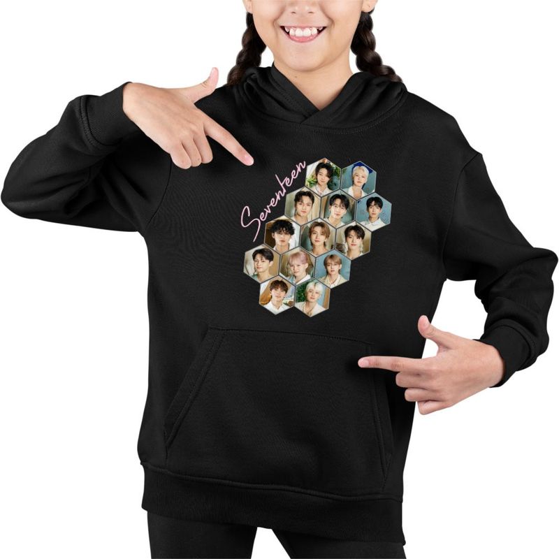 Fashion, accesorii si bijuterii - Copii - Imbracaminte copii - Pulovere si hanorace copii - Hanorac Copii Fete Seventeen Merch Kpop, negru, marime XS Copii - Infinity.ro