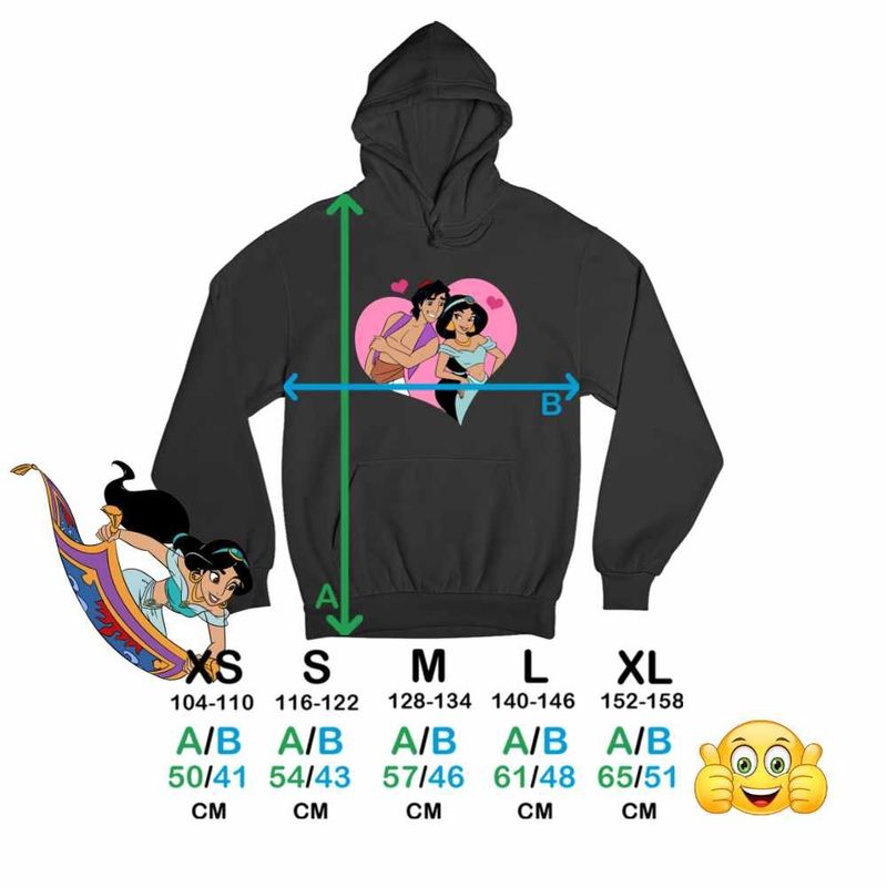 Fashion, accesorii si bijuterii - Copii - Imbracaminte copii - Pulovere si hanorace copii - Hanorac Copii Fete Aladdin Jasmine Valentines Day Love Dragobete Cuplu, negru, marime XS Copii - Infinity.ro