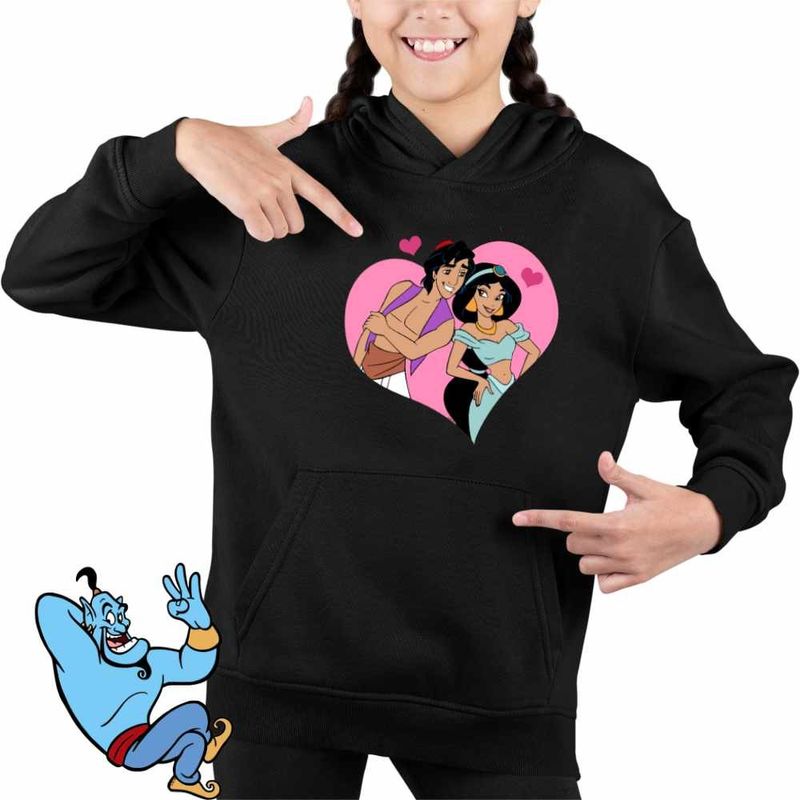Fashion, accesorii si bijuterii - Copii - Imbracaminte copii - Pulovere si hanorace copii - Hanorac Copii Fete Aladdin Jasmine Valentines Day Love Dragobete Cuplu, negru, marime XS Copii - Infinity.ro