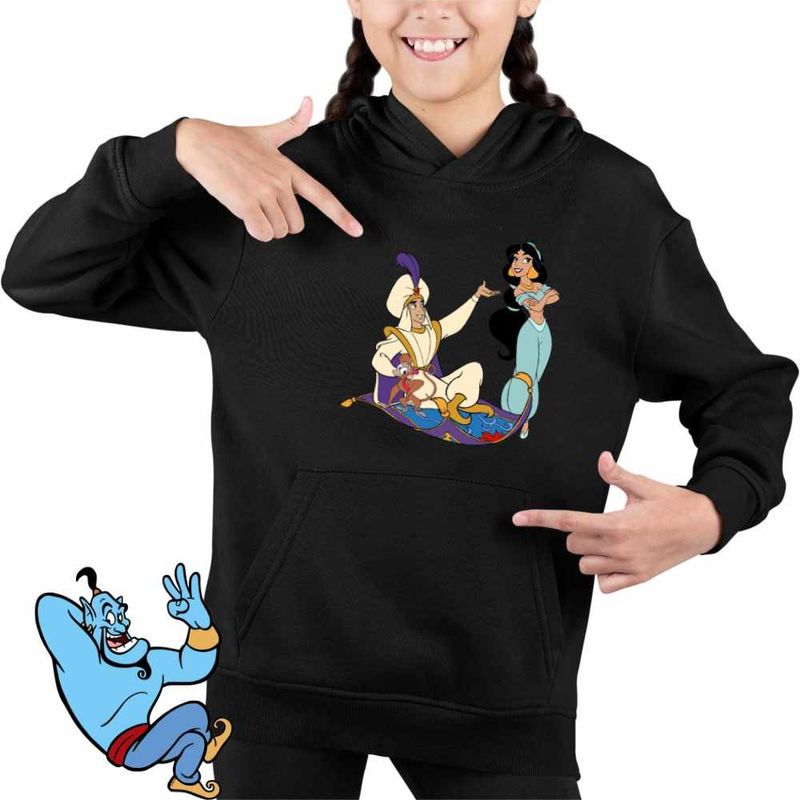 Fashion, accesorii si bijuterii - Copii - Imbracaminte copii - Pulovere si hanorace copii - Hanorac Copii Fete Aladdin Print Ali Jasmine Covor Fermecat Sultan, negru, marime XS Copii - Infinity.ro