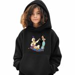 Fashion, accesorii si bijuterii - Copii - Imbracaminte copii - Pulovere si hanorace copii - Hanorac Copii Fete Aladdin Print Ali Jasmine Covor Fermecat Sultan, negru, marime XS Copii - Infinity.ro