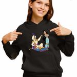 Fashion, accesorii si bijuterii - Copii - Imbracaminte copii - Pulovere si hanorace copii - Hanorac Copii Fete Aladdin Print Ali Jasmine Covor Fermecat Sultan, negru, marime XS Copii - Infinity.ro