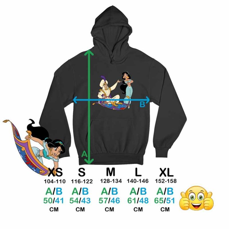 Fashion, accesorii si bijuterii - Copii - Imbracaminte copii - Pulovere si hanorace copii - Hanorac Copii Fete Aladdin Print Ali Jasmine Covor Fermecat Sultan, negru, marime XS Copii - Infinity.ro
