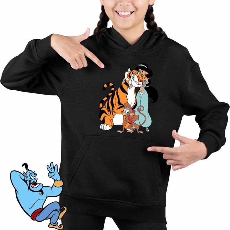 Fashion, accesorii si bijuterii - Copii - Imbracaminte copii - Pulovere si hanorace copii - Hanorac Copii Fete Aladdin Jasmine Abu Rajah Tigru Imperial, negru, marime XS Copii - Infinity.ro