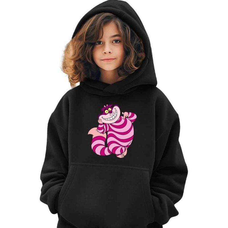 Fashion, accesorii si bijuterii - Copii - Imbracaminte copii - Pulovere si hanorace copii - Hanorac Copii Fete Alice Tara Minunilor Pisica Cheshire, negru, marime XS Copii - Infinity.ro
