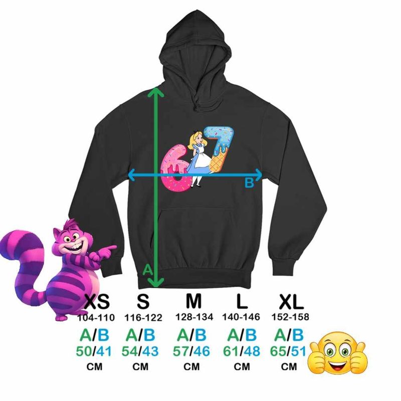 Fashion, accesorii si bijuterii - Copii - Imbracaminte copii - Pulovere si hanorace copii - Hanorac Copii Baieti Alice Tara Minunilor Six Seven Sase Sapte 67, negru, marime XS Copii - Infinity.ro