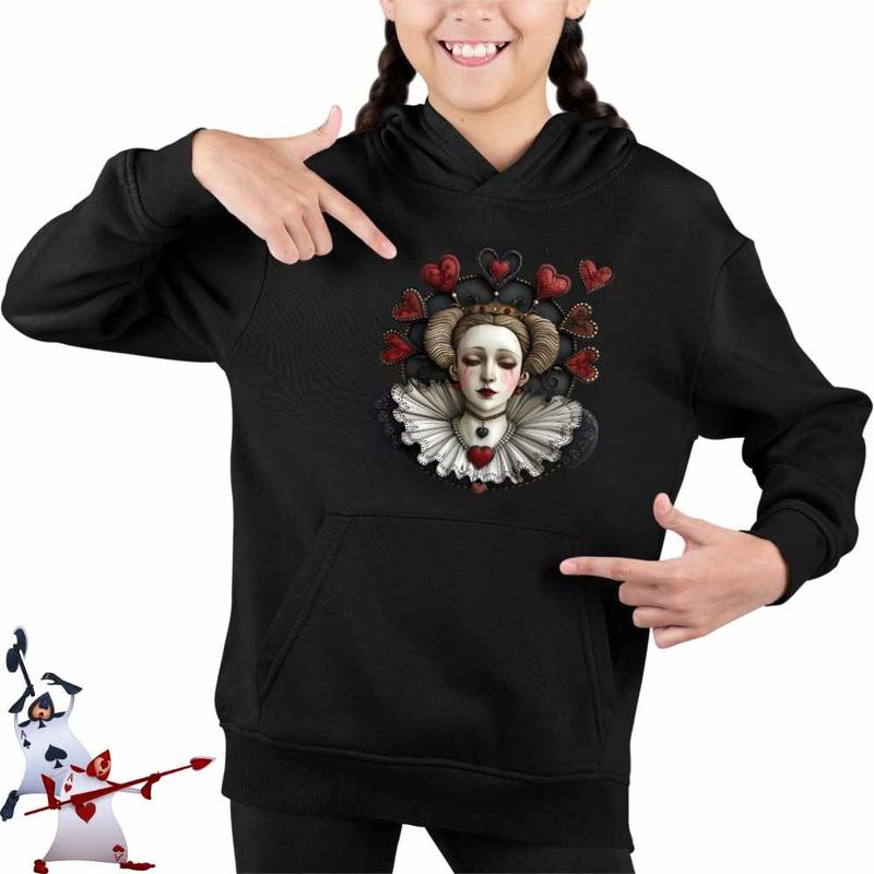 Fashion, accesorii si bijuterii - Copii - Imbracaminte copii - Pulovere si hanorace copii - Hanorac Copii Fete Alice Tara Minunilor Regina de Cupa, negru, marime XS Copii - Infinity.ro