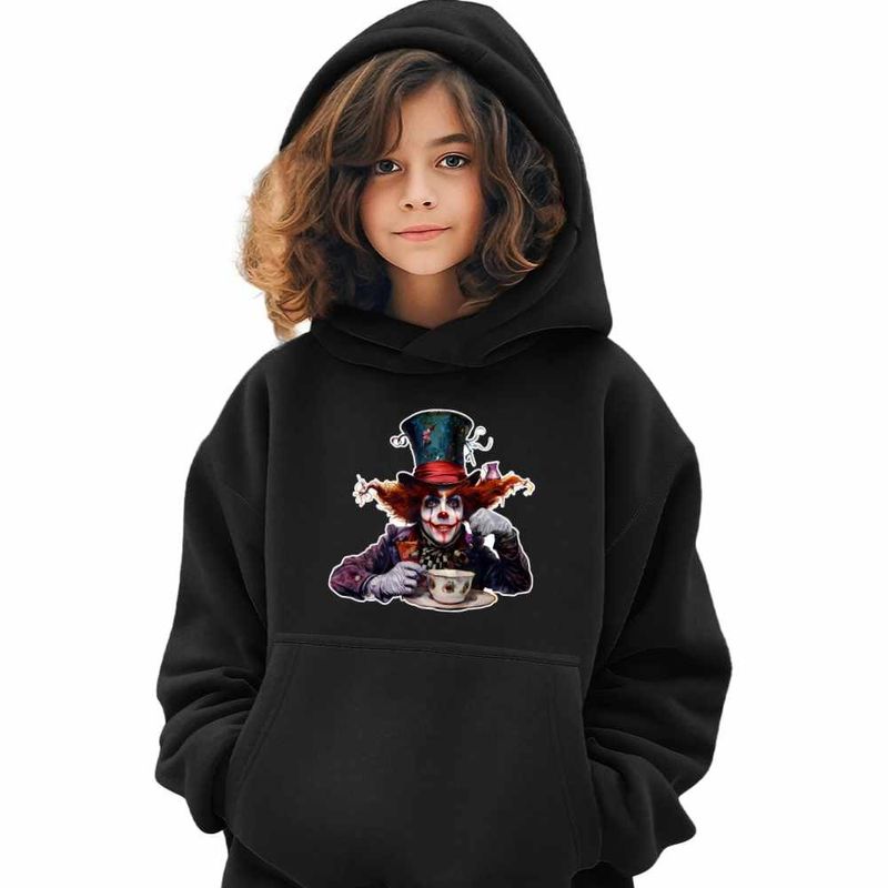 Fashion, accesorii si bijuterii - Copii - Imbracaminte copii - Pulovere si hanorace copii - Hanorac Copii Fete Alice Tara Minunilor Palarierul Nebun, negru, marime XS Copii - Infinity.ro